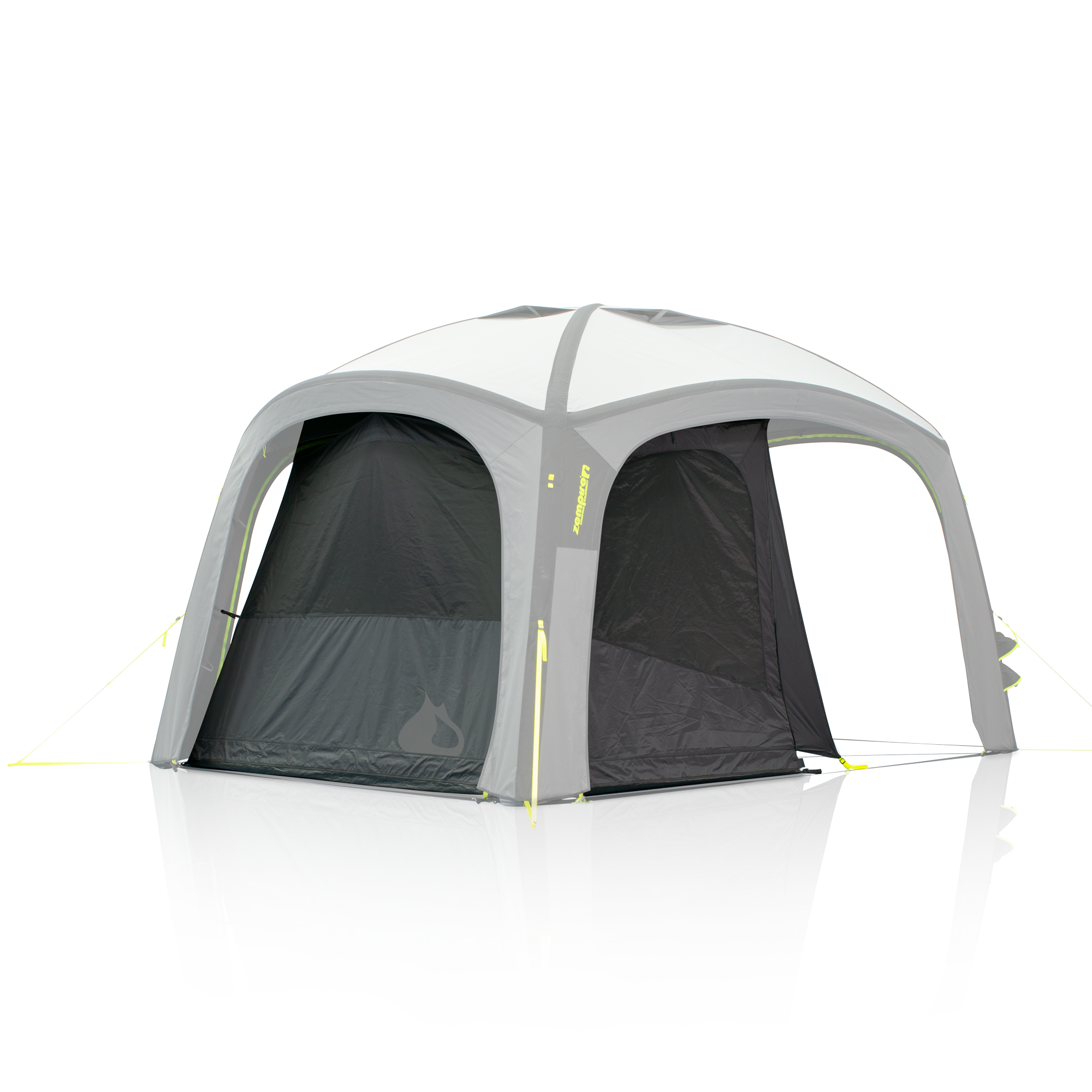 Camping tent with gray and black design 